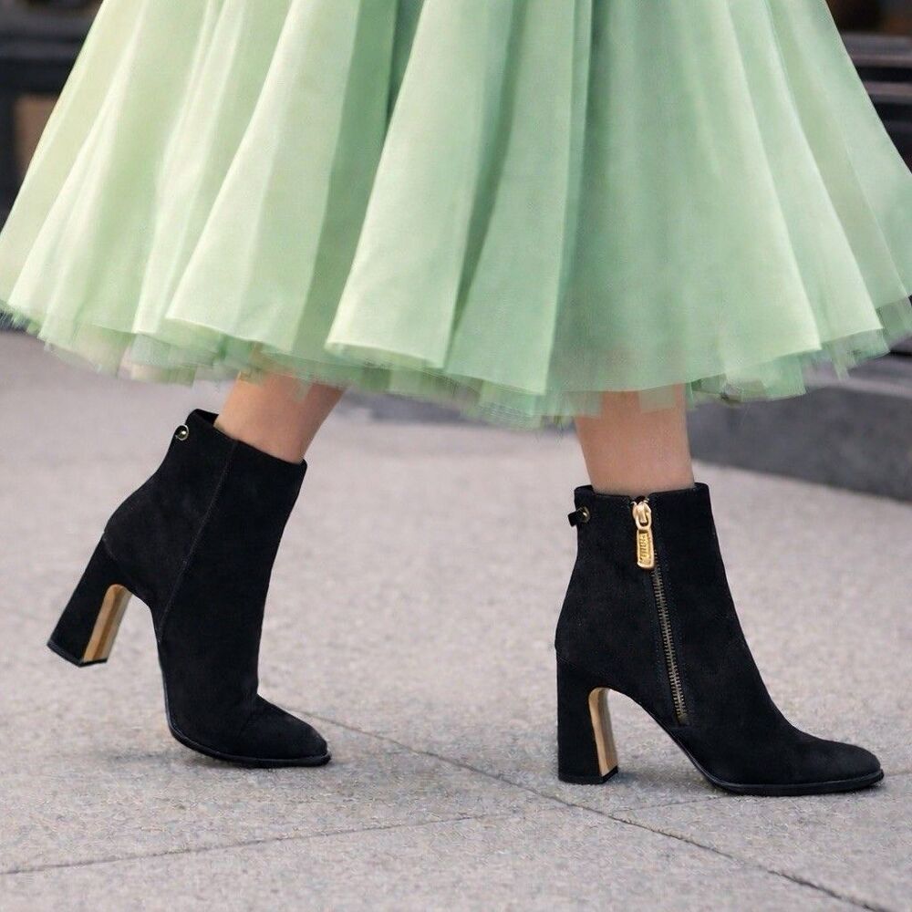 Sam Edelman Black Suede Irie Block Heel Ankle Zip Booties
